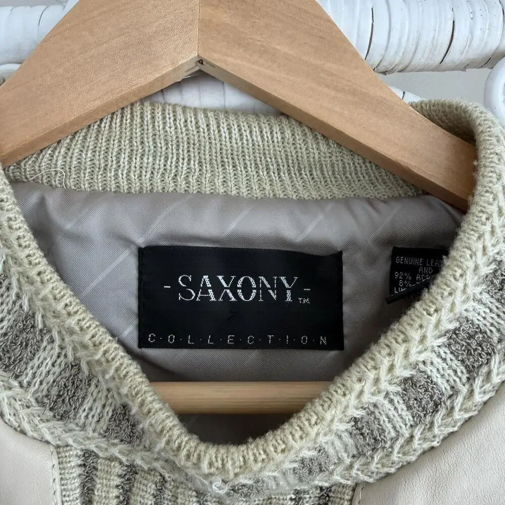 Vintage Saxony Collection Sweater Mens Medium Leather 3D Patchwork Cosby Hip Hop
